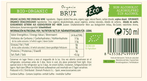 Lussory Organic Sparkling Brut Best Non Alcoholic Wine Nutrition Facts